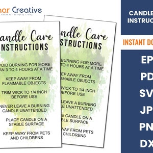 Candle Care Instructions Card | Printable Candle Care Card | Candle Care Instructions I Printable Candle Thank You | Small Business Supplies
