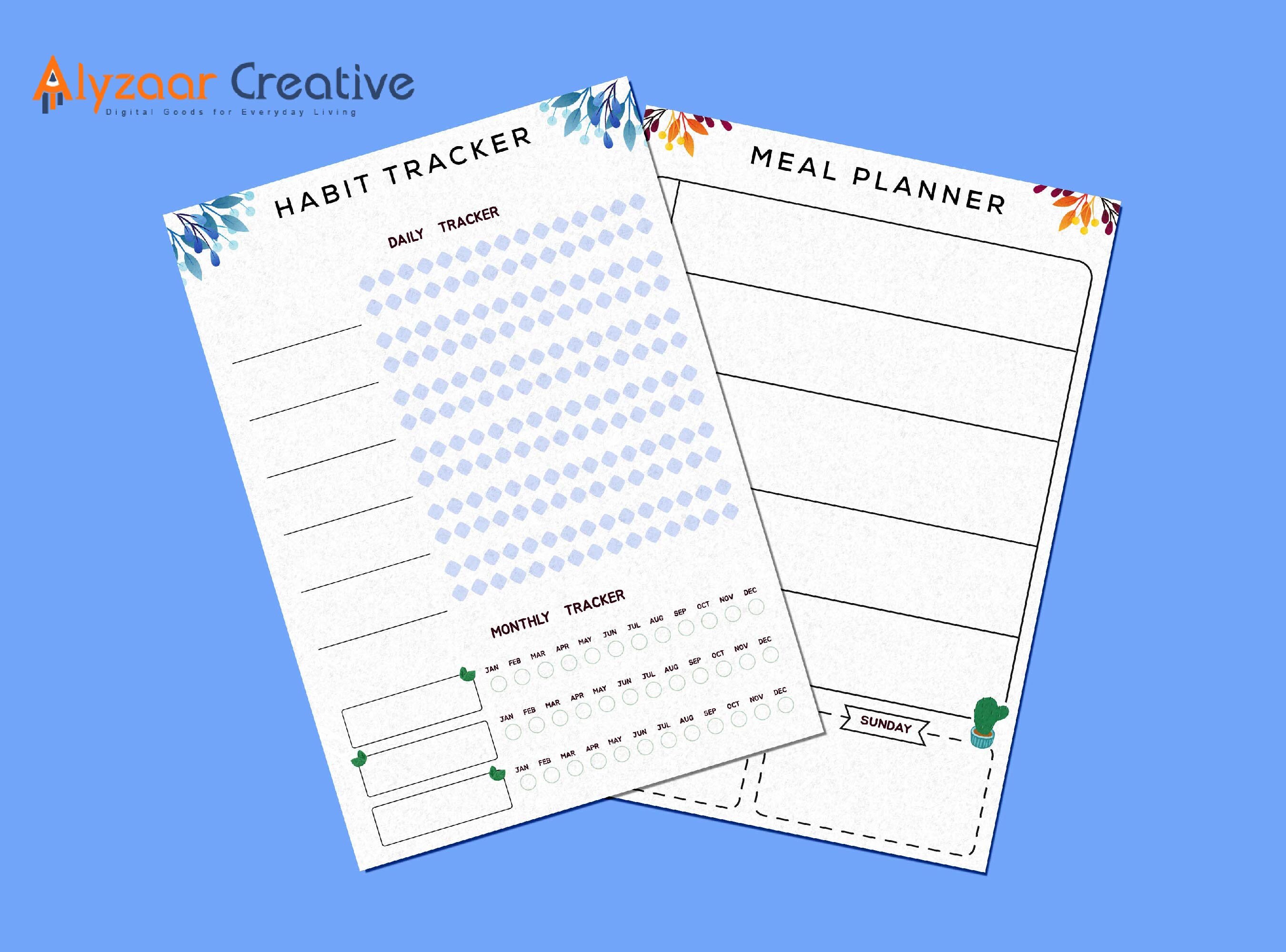 Printable Habit Tracker Printable Meal Planner Floral Meal Planner ...