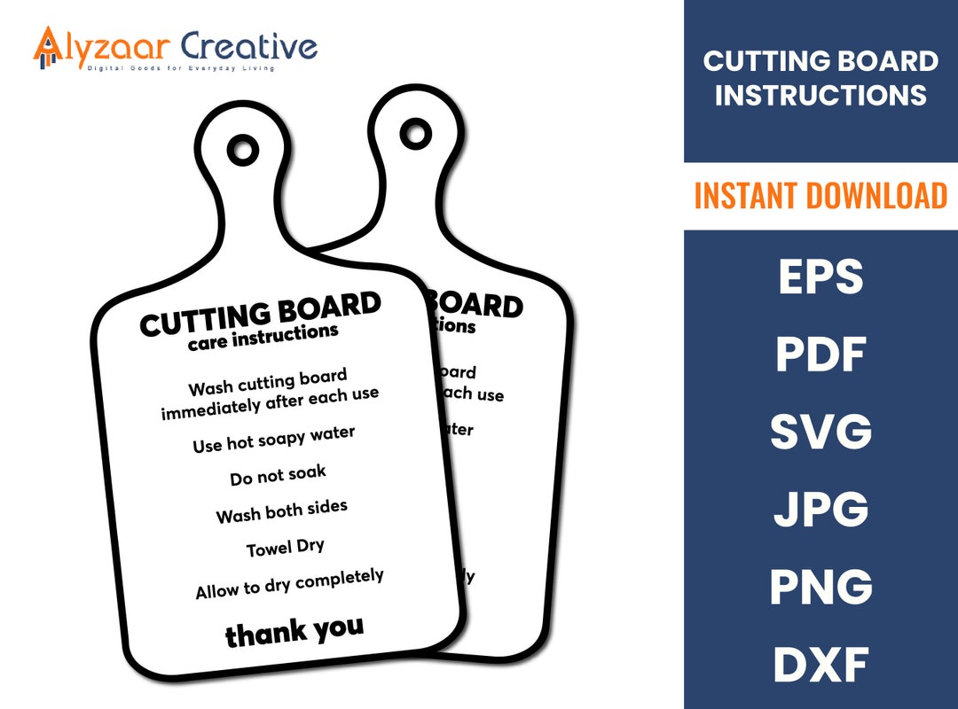 READY TO PRINT Cutting Board Instructions Care Card | Cutting Board ...