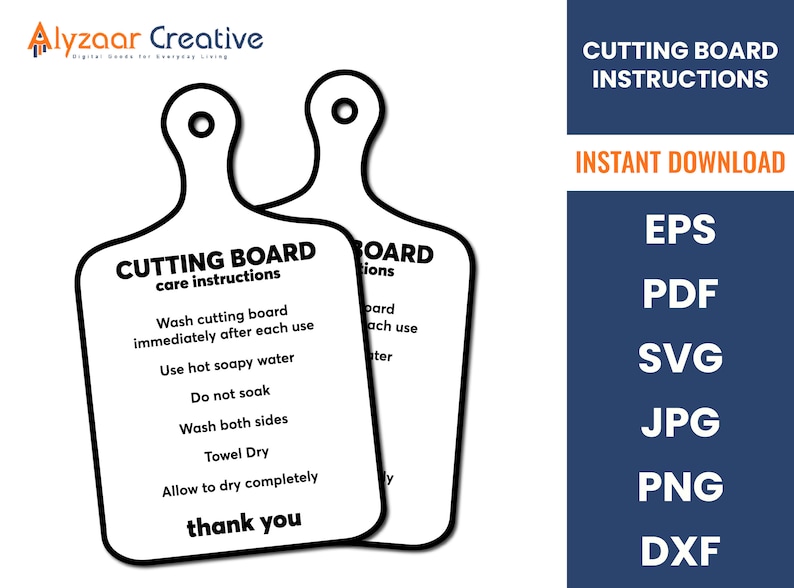READY TO PRINT Cutting Board Instructions Care Card Washing Care