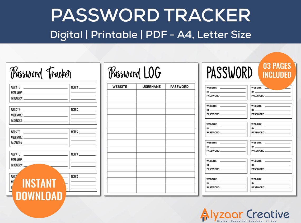 Password Tracker Printable Password Log PDF Password - Etsy