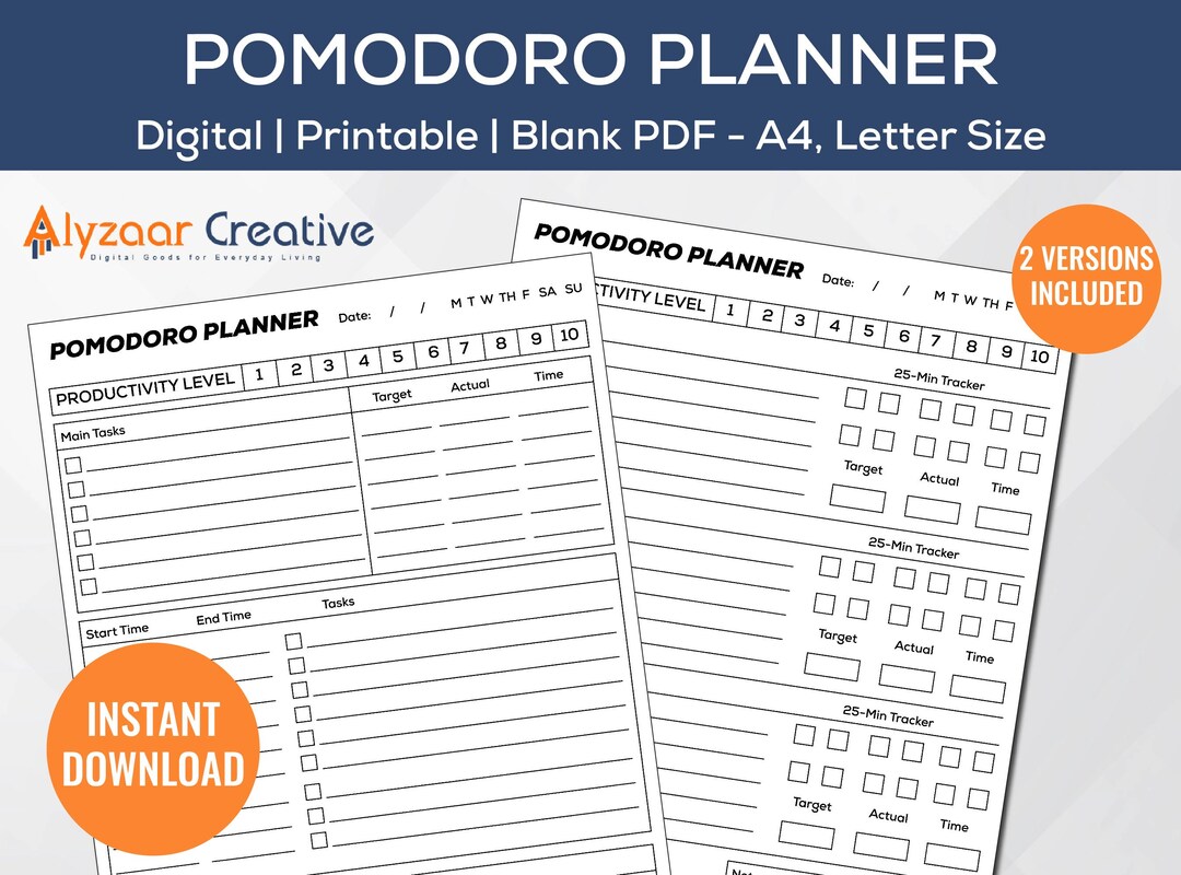Pomodoro Printable Planner Simple Pomodoro Planner Printable Study ...