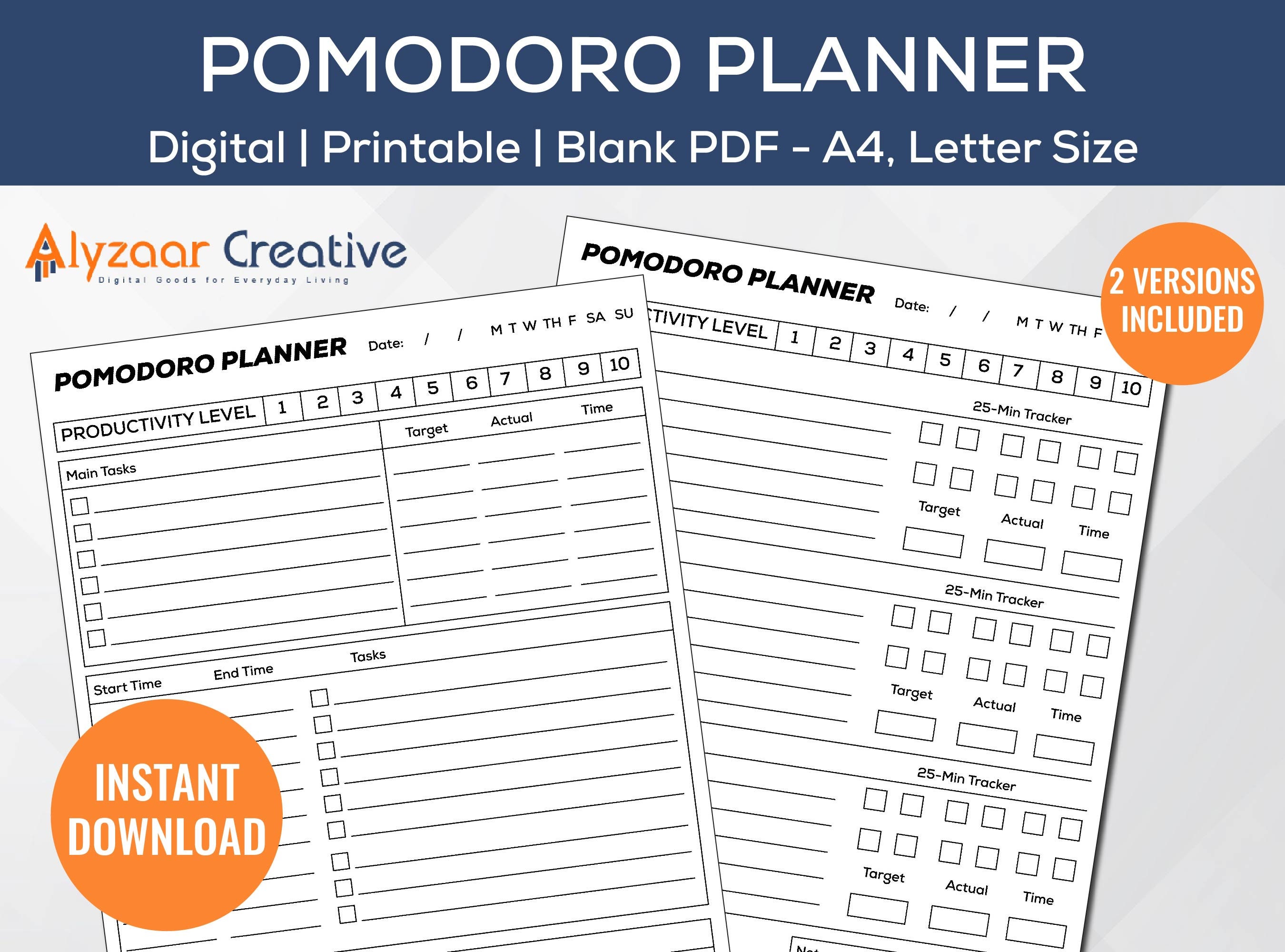 Pomodoro Printable Planner Simple Pomodoro Planner Printable Study ...