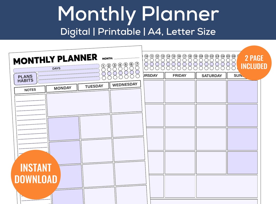 2 Page Printable Monthly Planner 2023 Monthly Planner 2 Pages per Month ...