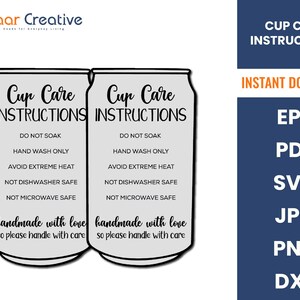 Libbey Glass Can Cup Care Card Instruction | Carte d’instructions d’entretien de la tasse imprimable | Fournitures pour petites entreprises | Instructions de lavage png