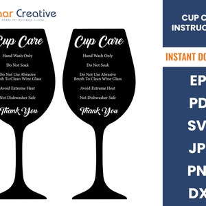 Instructions de la carte d’entretien Stemmed Wine Glass | Carte d’instructions d’entretien du verre imprimable| Carte d’entretien en verre | Fournitures pour petites entreprises | Soins de lavage