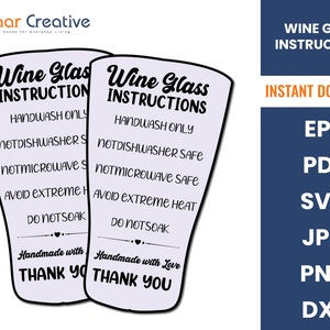 Instructions de la carte d’entretien Stemmed Wine Glass | Modèle de carte d’entretien de verre à vin | Carte d’instructions d’entretien imprimable | Inserts d’emballage en verre à vin
