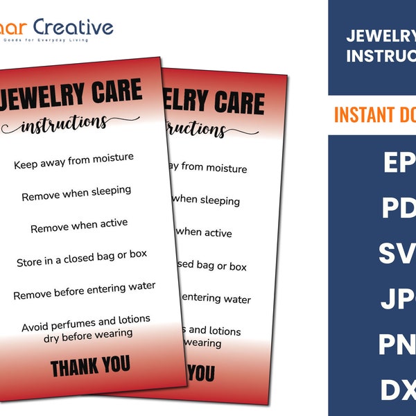 Jewelry Care Instructions Card | Small Business Supplies | Jewelry Care Card Template | Customizable Jewelry Care Instructions