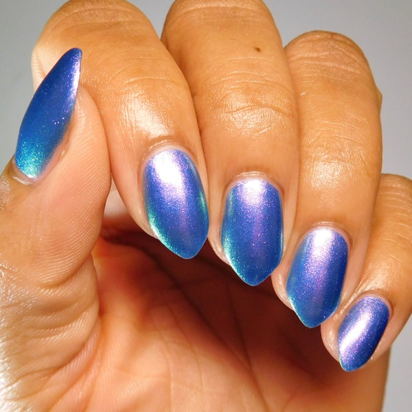 Celestial- blue multichrome nail polish with various shifts, handmade, vegan, 5 free