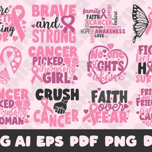 MEGA BUNDEL: Borstkanker SVG, Kanker Awareness SVG, Kanker SVG, Borstkanker PNG, Fight Cancer Svg, Cancer Quote Svg, aanpakken van kanker SVG