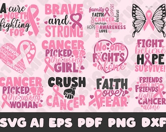 Paquete de archivos SVG para la concientización sobre el cáncer de mama: Cinta, Guerrera, Sobreviviente (Archivos digitales)