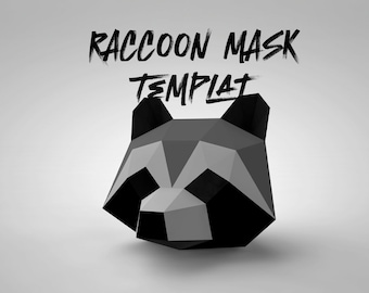 Plantilla de máscara de mapache: máscara de papel, máscara de papercraft, máscaras, máscara 3d, máscara de baja poli, máscara de papel 3d, plantilla de máscara de papel, máscara de animal