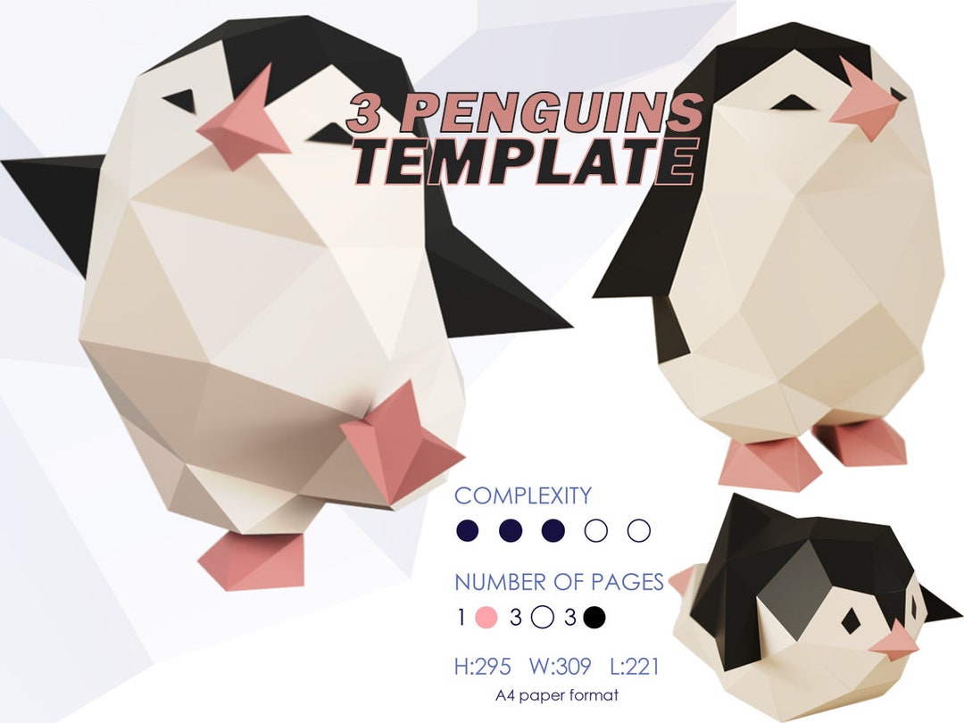 Penguins Papercraft Template, Papercraft Pattern, Animal Papercraft ...