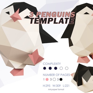 penguins Papercraft template, papercraft pattern, animal Papercraft, penguins gift, penguin pdf