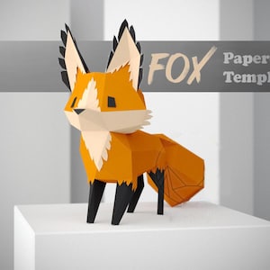 Modello PDF fai da te di carta volpe per creare un mestiere di carta 3D volpe, kit fai da te, decorazione origami volpe low poly, download fai da te, low poly, trofeo