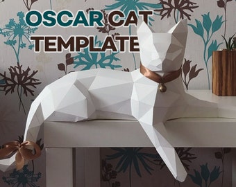 Cat Papercraft , papercraft 3d , papercraft sculpture, papercraft cat, low poly, low poly papercraft, low poly cat, Oscar cat, lowpoly