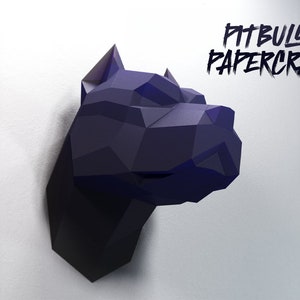 Papercraft 3D Pitbull Dog Head Scultura di carta a basso numero di poligoni, regalo fai da te, arredo, carlino, casa, ufficio, pepakura, modello, modello, fatto a mano, animali, arte, figura