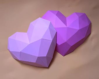 Heart Papercraftt,  3D full heart SETt, for Valentine's Day 3D Low Poly Paper Templatet, Love Papercraft PDF template 3D