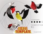 Papercraft Birds, How to make 3D paper craft, paper sculpture pattern, diy gift paper model, PDF template kit, low poly Bird,animal pepakura