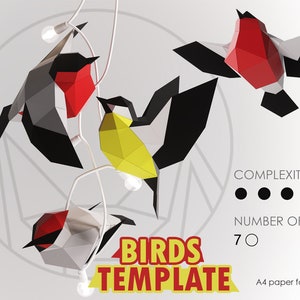 Uccelli con la carta, come realizzare un mestiere con la carta 3D, modello per scultura di carta, modello in carta regalo fai da te, kit modello PDF, uccellino low poly, pepakura animale