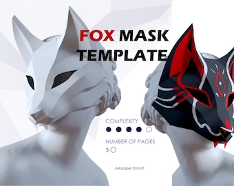 modèle de masque de renard - masque en papier, masque papercraft, masques, masque 3D, masque low poly, masque en papier 3D, modèle de masque en papier, masque animal