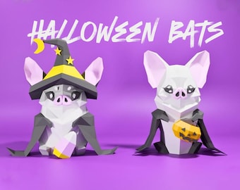 Halloween Bats Papercraft Low Poly, 3D Bat SVG (PDF)