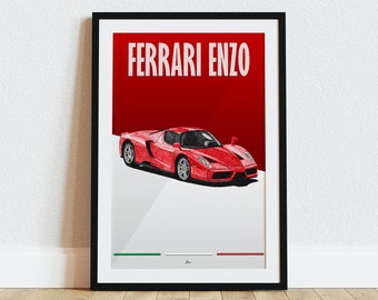 Ferrari Enzo Poster Red 2000s Modern Supercars Wall Art