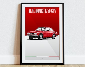 Alfa Romeo 1750 GTV Poster Red 1960s Classics Wall Art