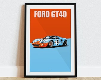 Ford GT40 Gulf Livery Poster Racing Icons: Le Mans Prototypes Wall Art