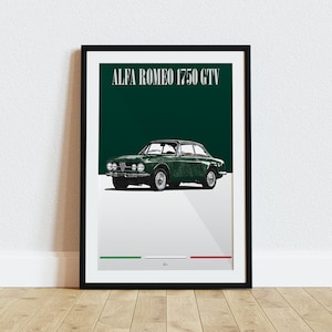 Alfa Romeo 1750 GTV Poster Green 1960s Classics Wall Art