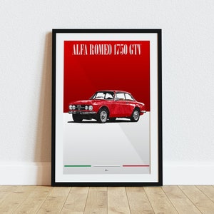 Alfa Romeo 1750 GTV Poster Red 1960s Classics Wall Art