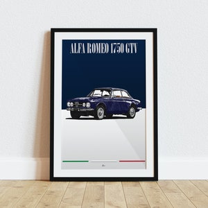 Alfa Romeo 1750 GTV Poster Blue 1960s Classics Wall Art