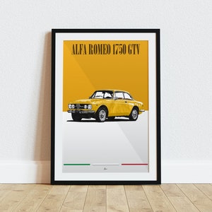 Alfa Romeo 1750 GTV Poster Yellow 1960s Classics Wall Art