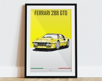 Ferrari 288 GTO Poster Yellow 1980s Classic Supercars Wall Art - Etsy