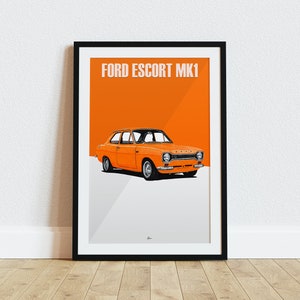 Ford Escort Mk1 Poster Orange 1960s Classics Wall Art