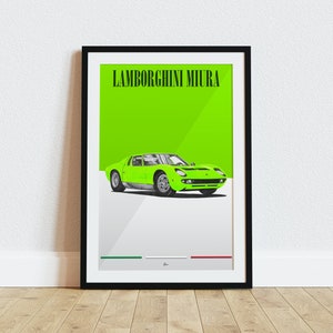 Lamborghini Miura Poster Verde 1960s Clássicos Arte de Parede