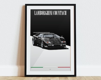 Lamborghini Countach Poster Black 1970s Classic Supercars Wall Art