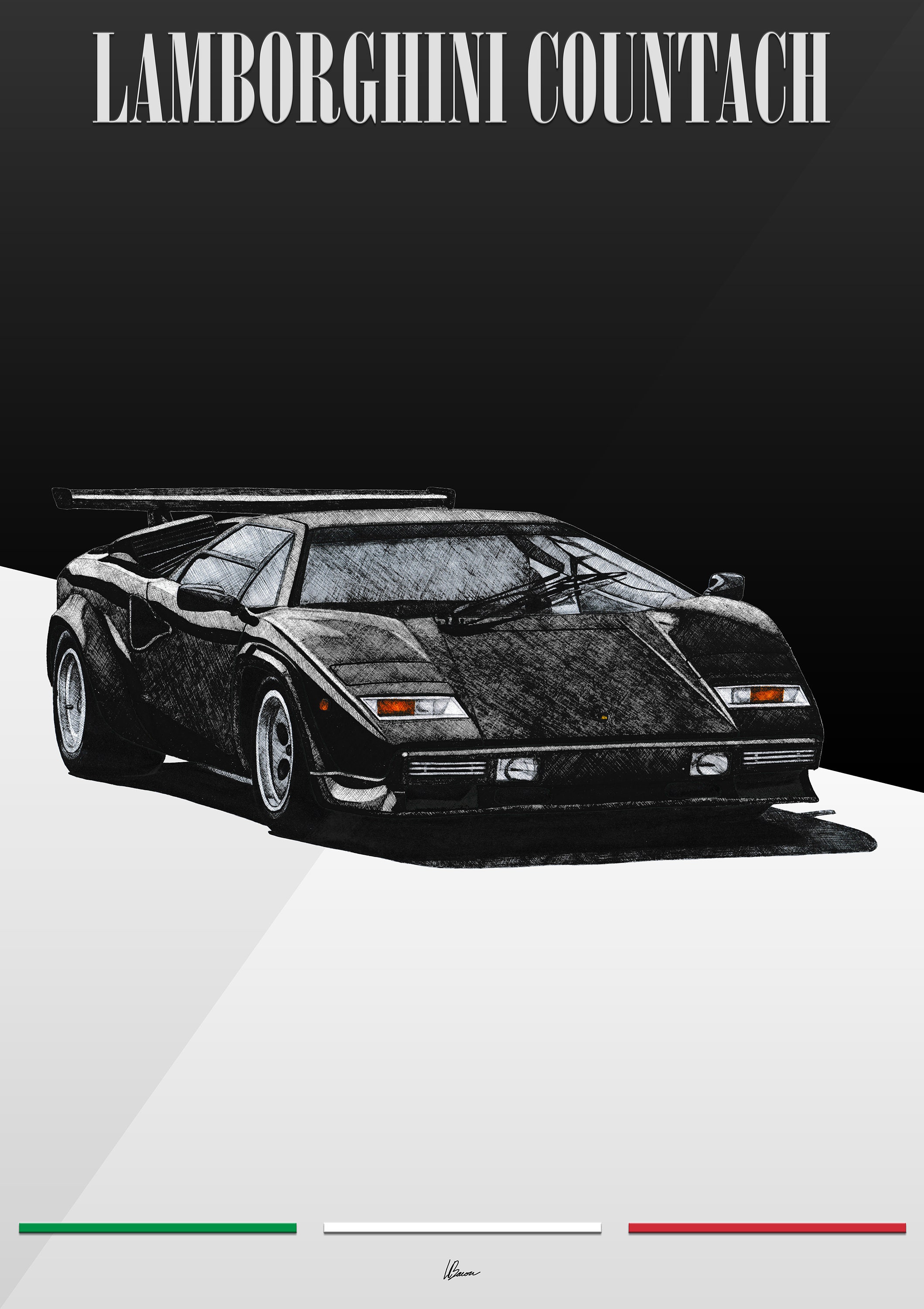 Lamborghini Countach Poster Black 1970s Classic Supercars Wall Art