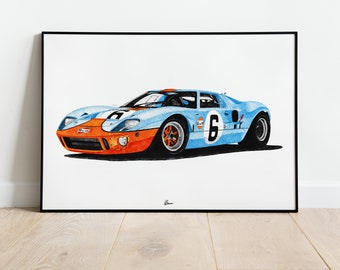 Ford GT40 Gulf Livery Print Racing Icons: Le Mans Prototypes Wall Art