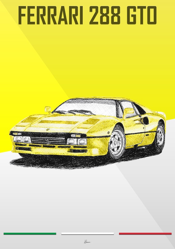 Ferrari 288 GTO Poster Yellow 1980s Classic Supercars Wall Art - Etsy
