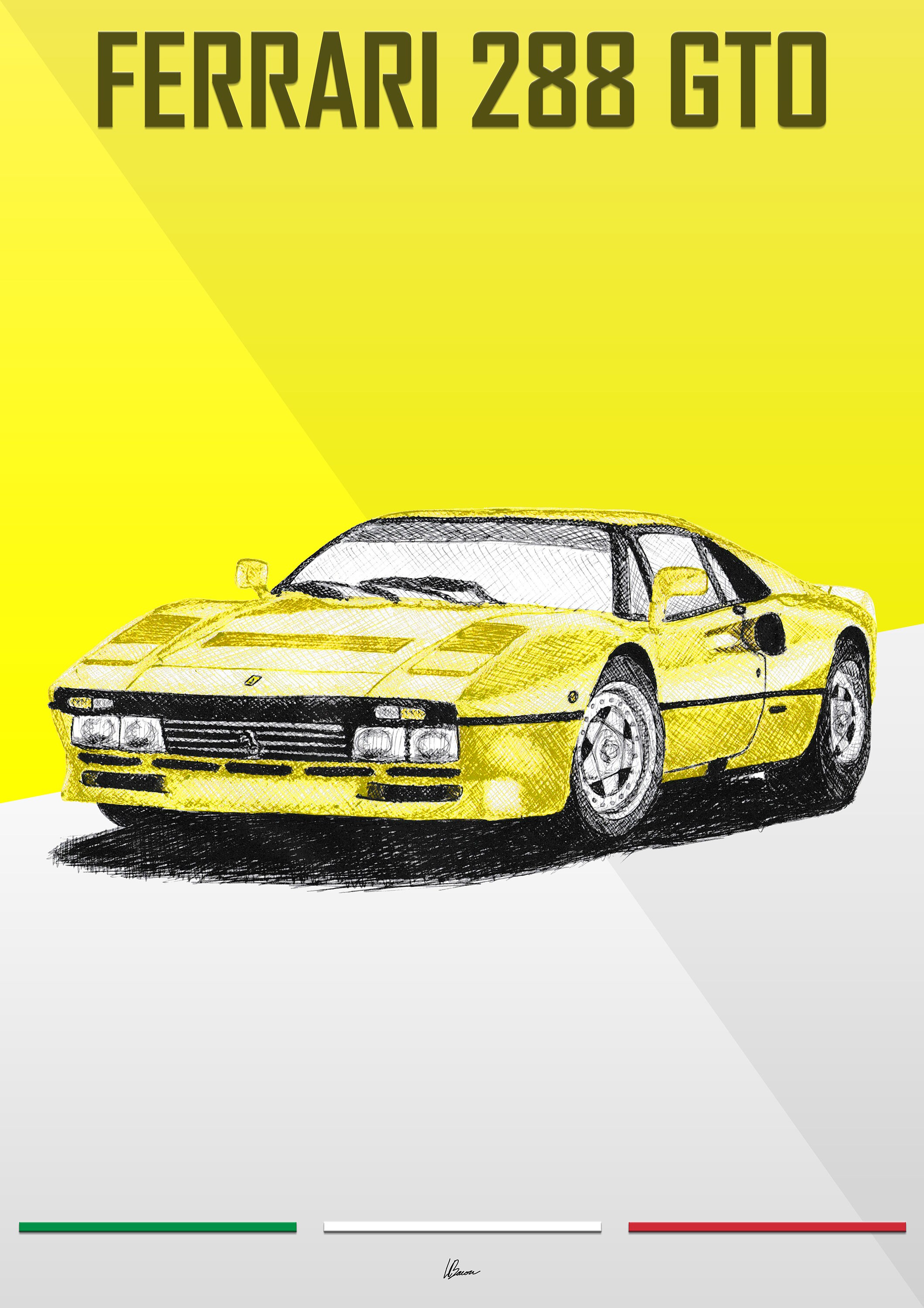 Ferrari 288 GTO Poster Yellow 1980s Classic Supercars Wall Art - Etsy
