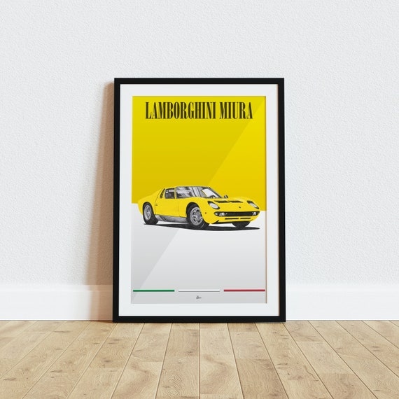 好評 1960s Yellow Poster Miura Lamborghini Classics Etsy - Art Wall 額縁