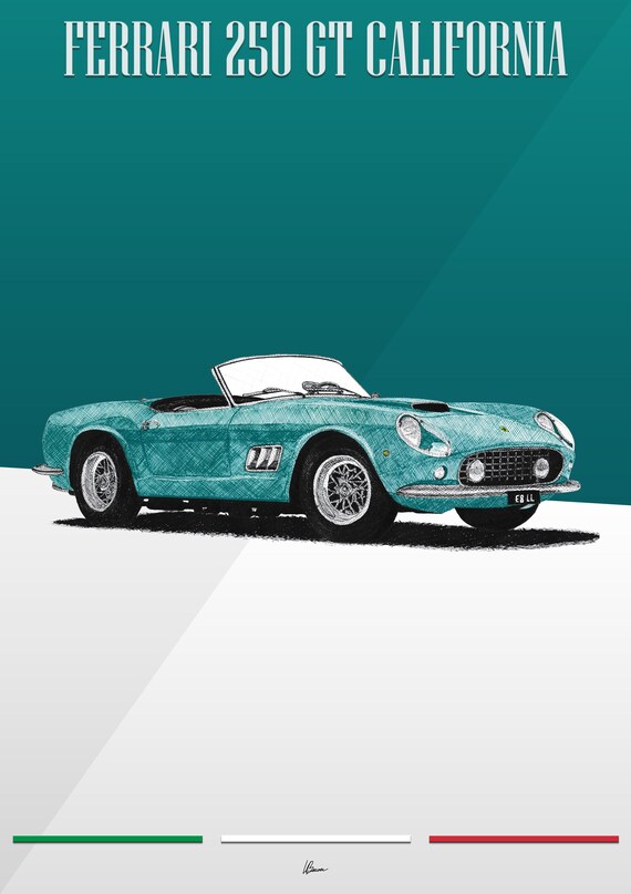 フェラーリ 250 GT カリフォルニア ポスター ティール 1950年代