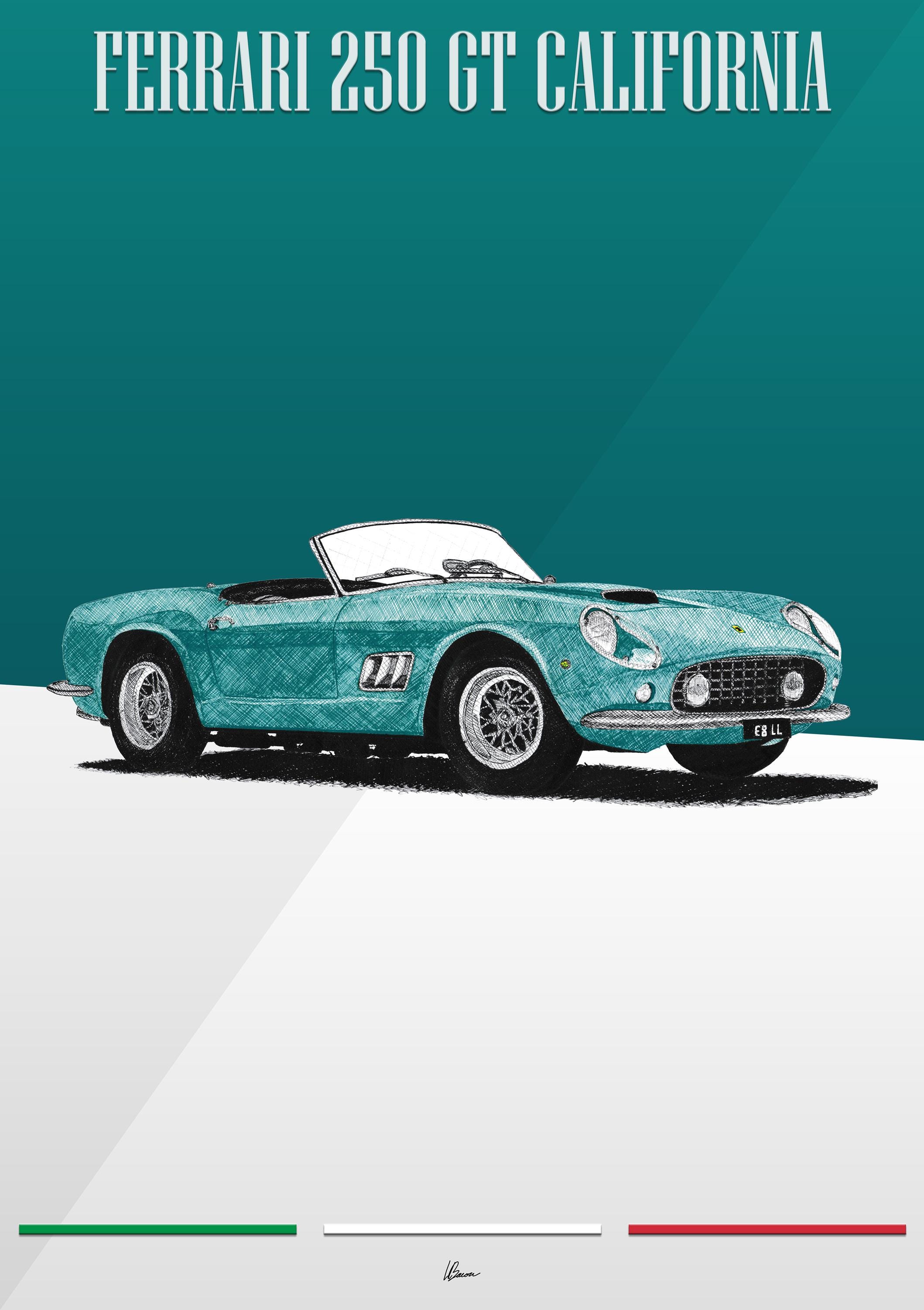 フェラーリ 250 GT カリフォルニア ポスター ティール 1950年代