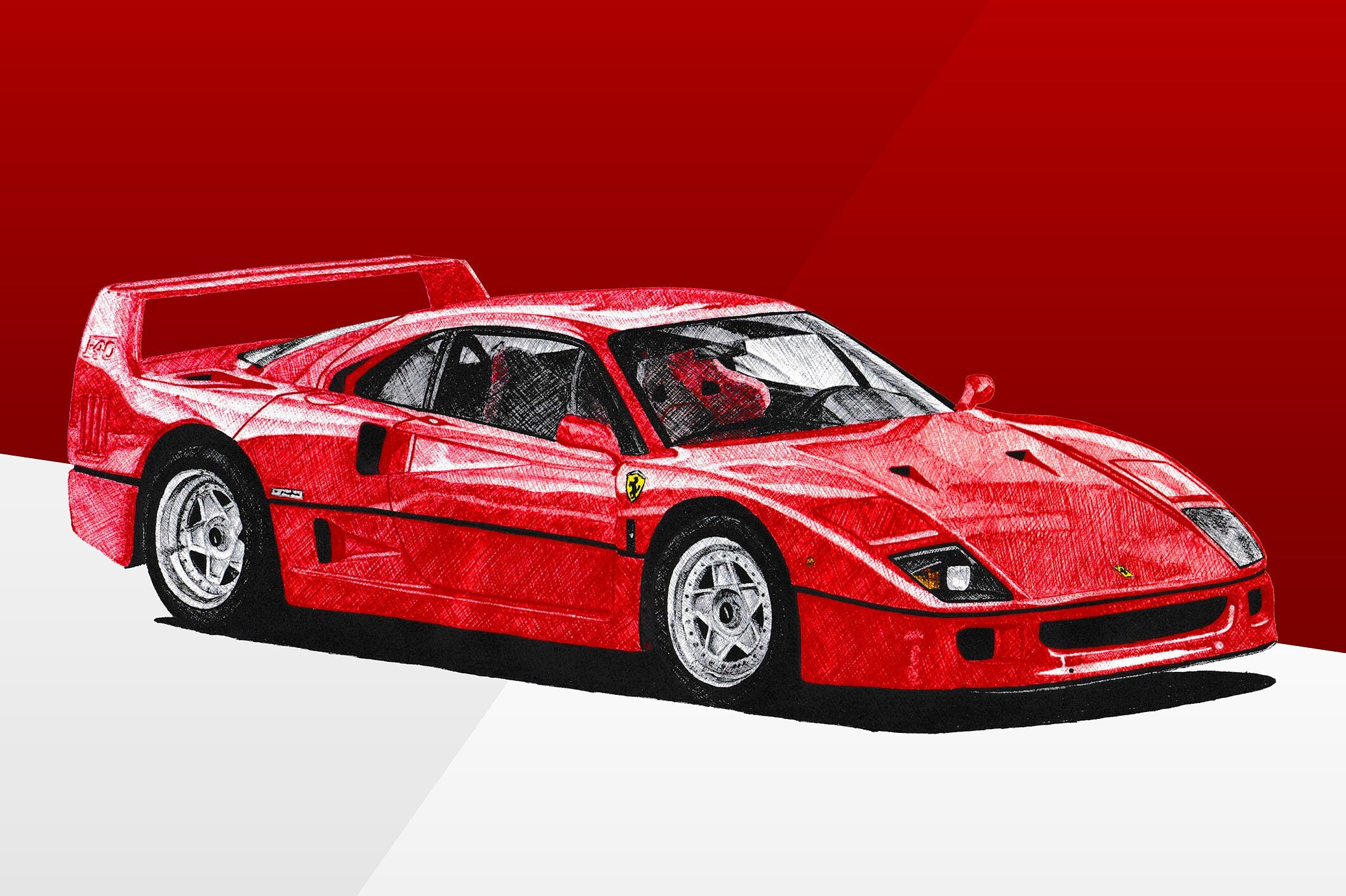 フェラーリ F40 ポスター レッド 1980年代 クラシック スーパーカー 