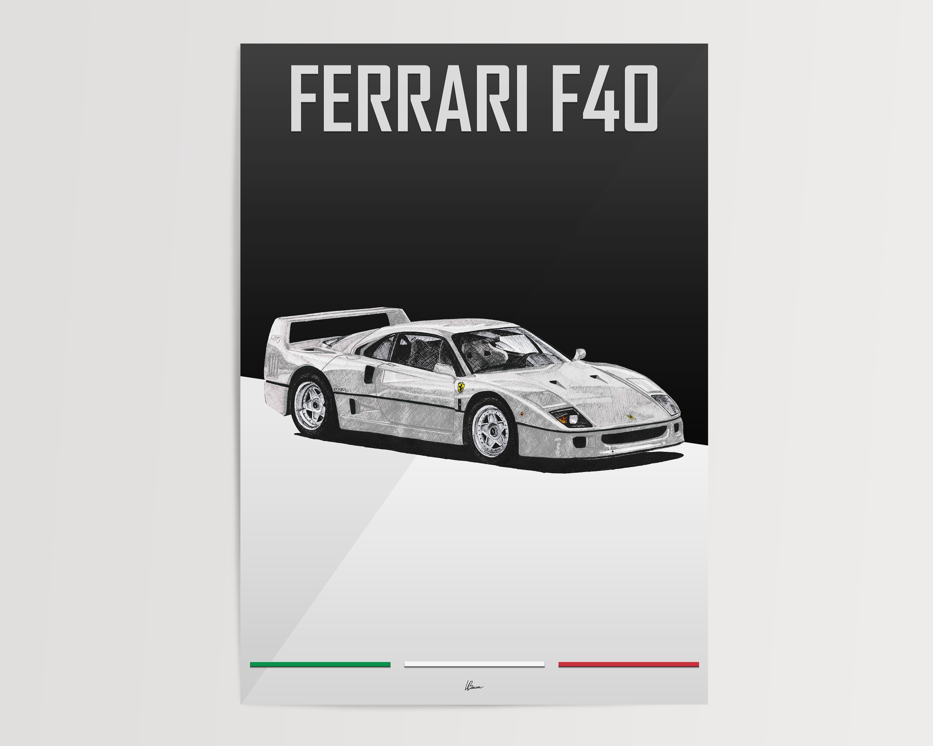 Poster vintage per auto da corsa per Ferrari F40 Sport Car Pittura decorativa su tela, decorazione da parete e da camera da letto, 30 x 45 cm