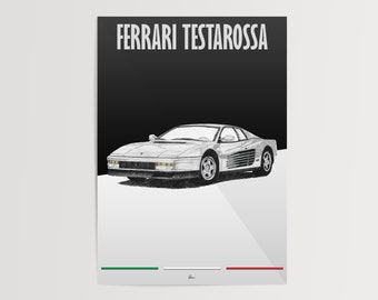 Affiche vintage de Ferrari Testarossa, voiture de sport originale, voiture de course rouge des années 1980 - France