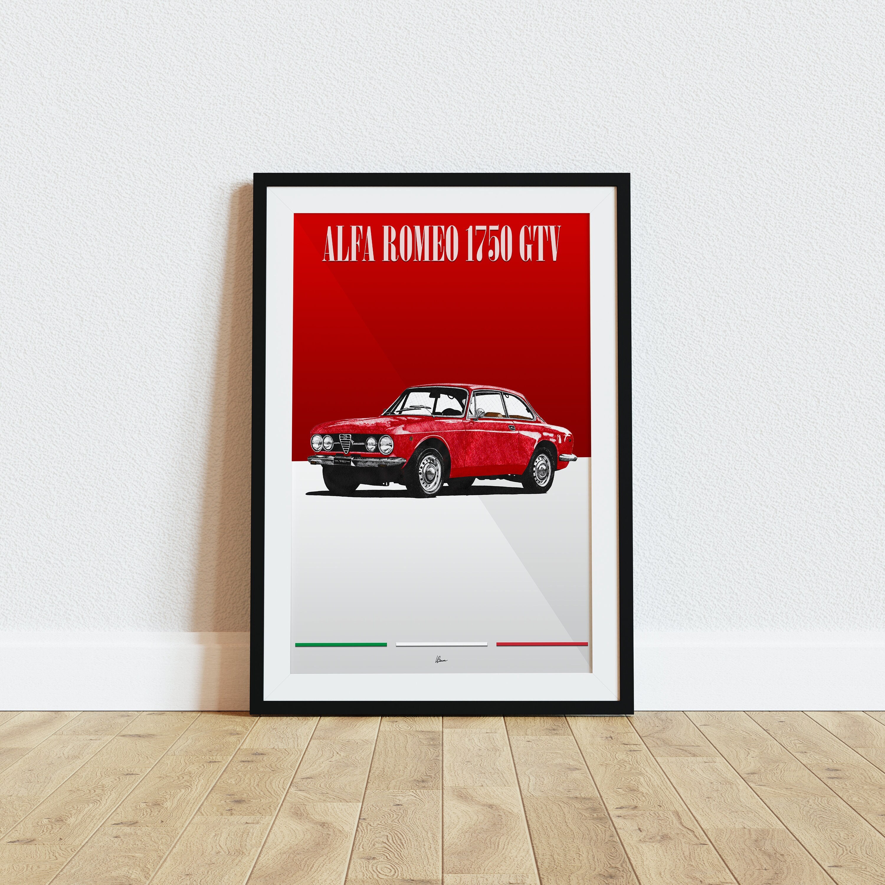 Alfa Romeo イラスト　額縁 Alfa Romeo 1750 GTV Poster Red 1960s Classics Wall Art - Etsy