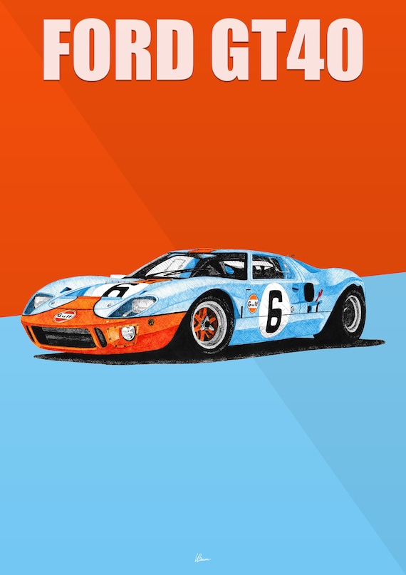 フォード GT40 ガルフ カラーリング ポスター レーシング アイコン：ル