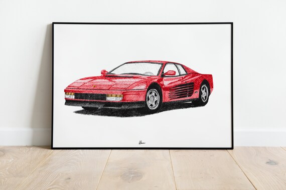 油絵 額装 テスタロッサ 512TR フェラーリ Ferrari 絵画 跳ね フェラーリ純正 フロントエンブレム F355 Ferrari（フェラーリ） 跳ね馬 絵画